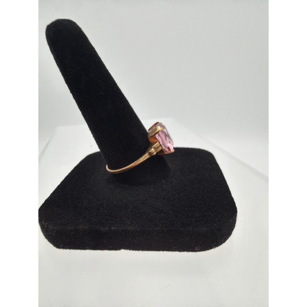 10K Yellow Gold Pink Gemstone Ring Size 7 Vintage Rectangular Stone - Picture 2 of 10